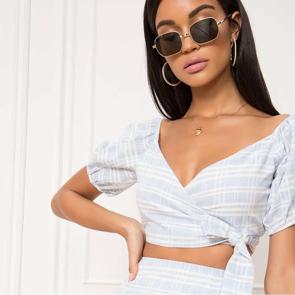 Superdown Lila Blue Plaid Tie Top